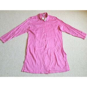 NWT Womens Swim Beach Coverup-TESS DESIGNS-pink cotton sheer button-down ls-XL